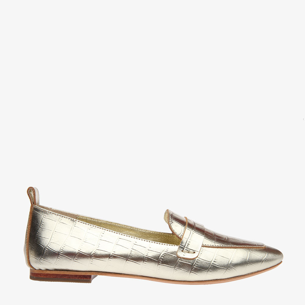 Alessandra Gold Croc embossed Leather Loafer