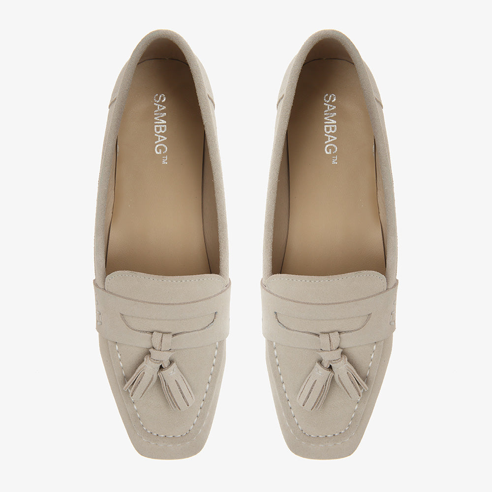 Gemma Stone Suede Loafer with Tassle