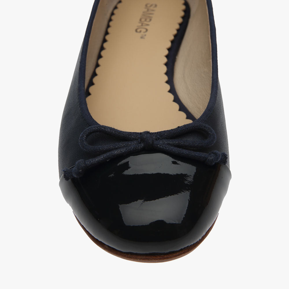 Tina Two Tone Navy leather with Patent