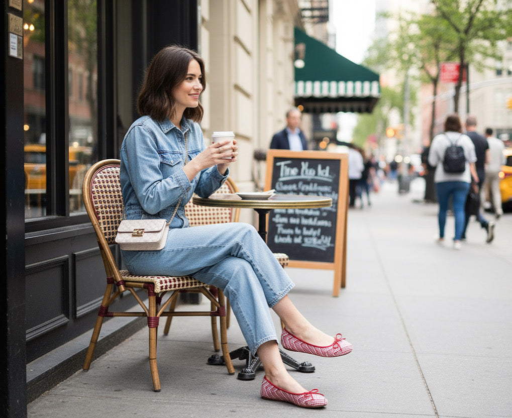 Tina Red and White Woven Ballet Flat