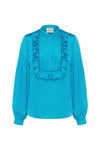 Coco Ribbon - Turquoise Silk Ruffle Blouse