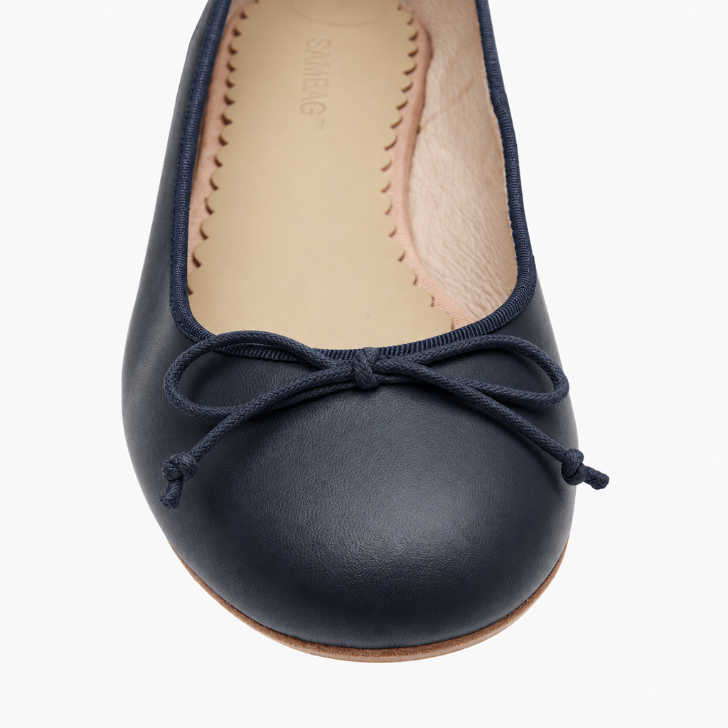 Tina Navy Leather Ballet Flat