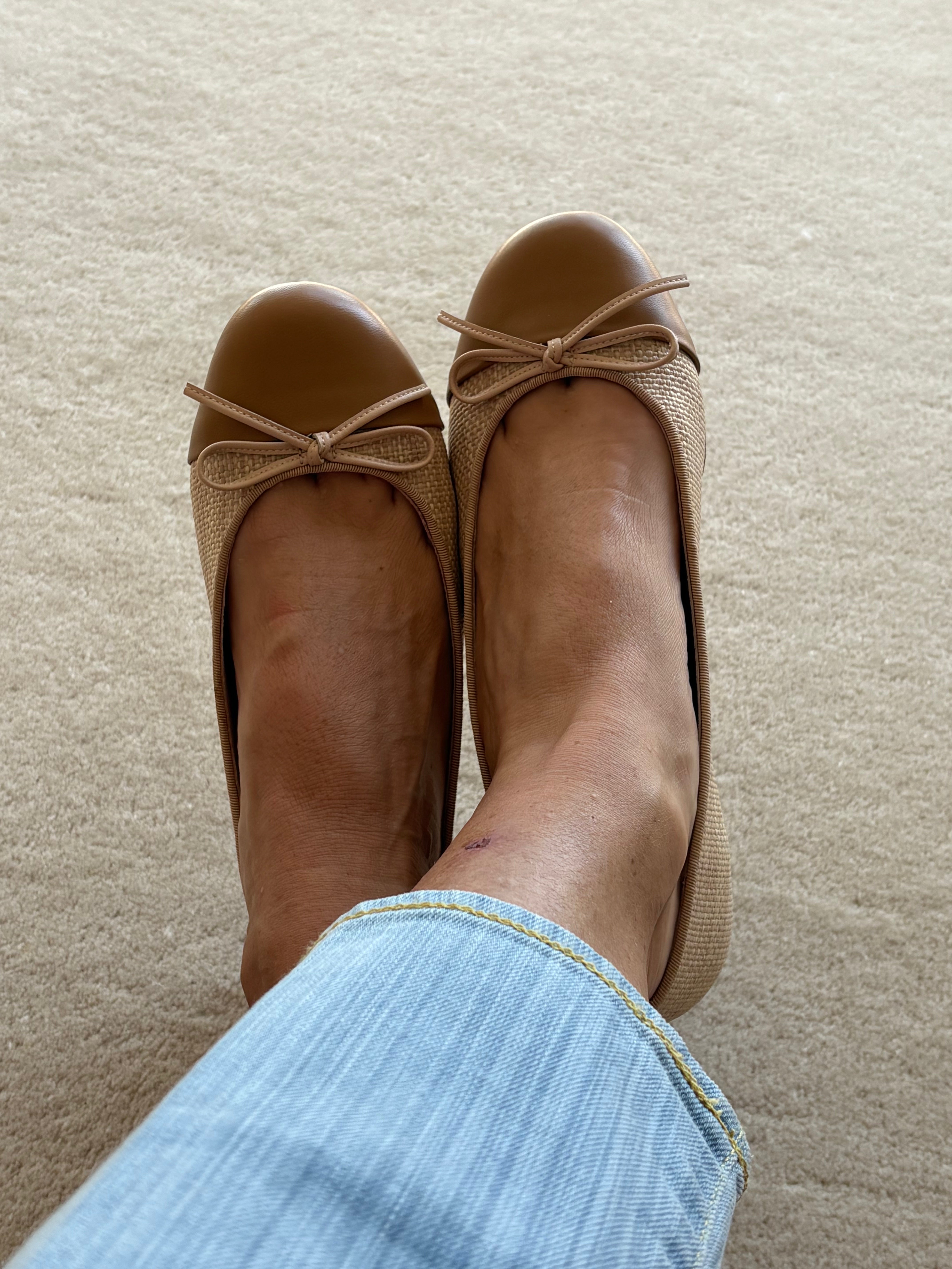 Tina Two Tone Natural woven with Tan leather ballet Flat