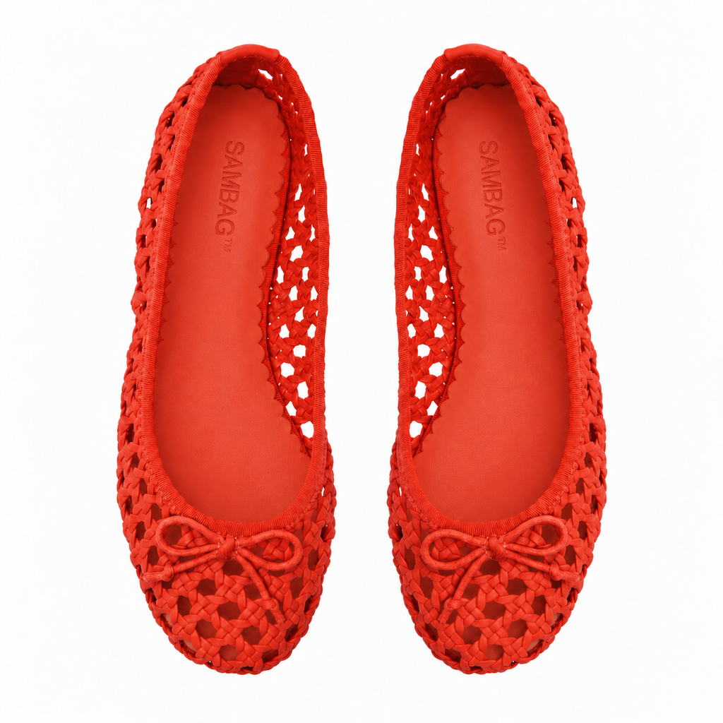 Natalie Red woven Ballet Flat