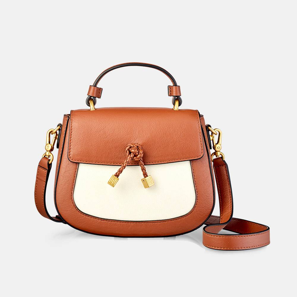 Nikki Williams Belle Bag In Tan leather and canvas