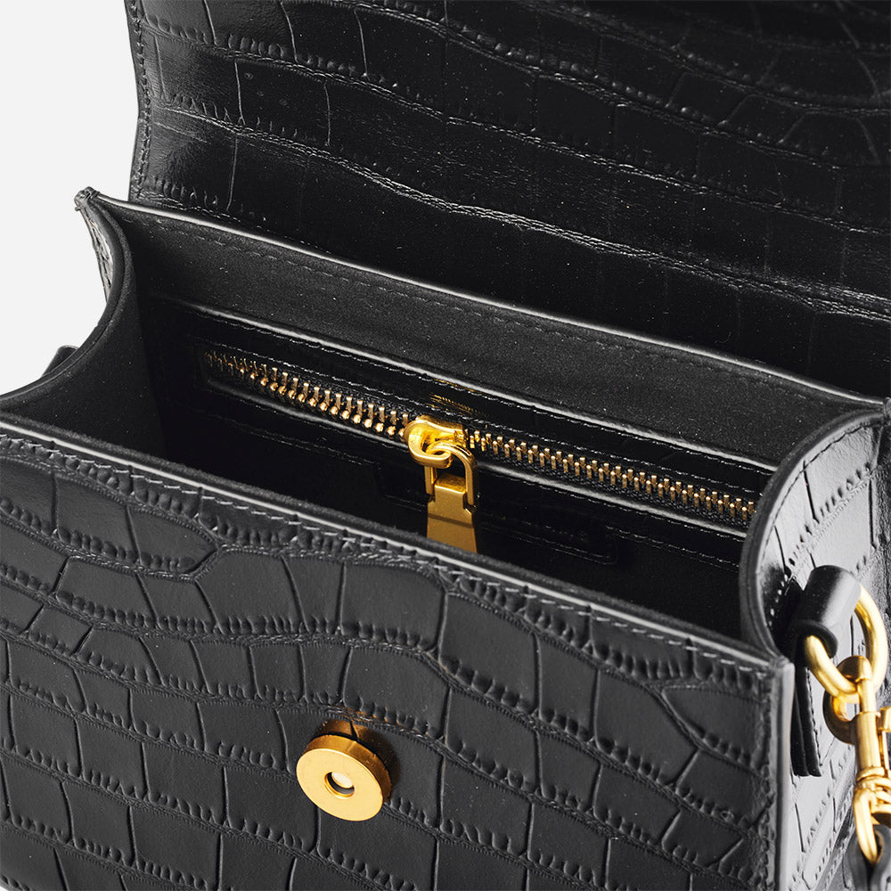 Nikki Williams Pony Bag in Black Croc embossed Leather