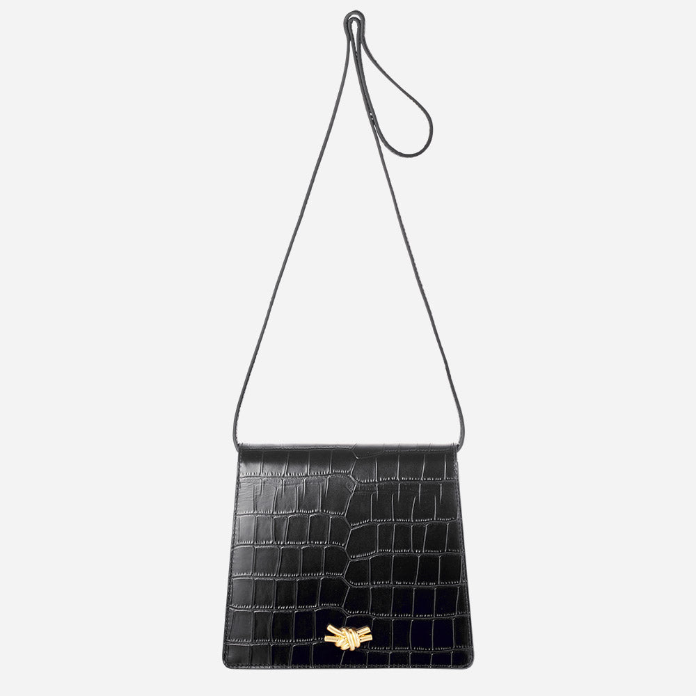 Nikki Willims Mione Knot Black Croc embossed leather bag