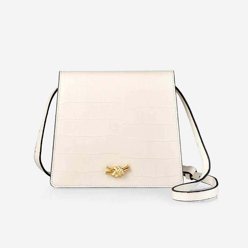 Nikki Williams Mione Knot Ivory Croc embossed leather bag