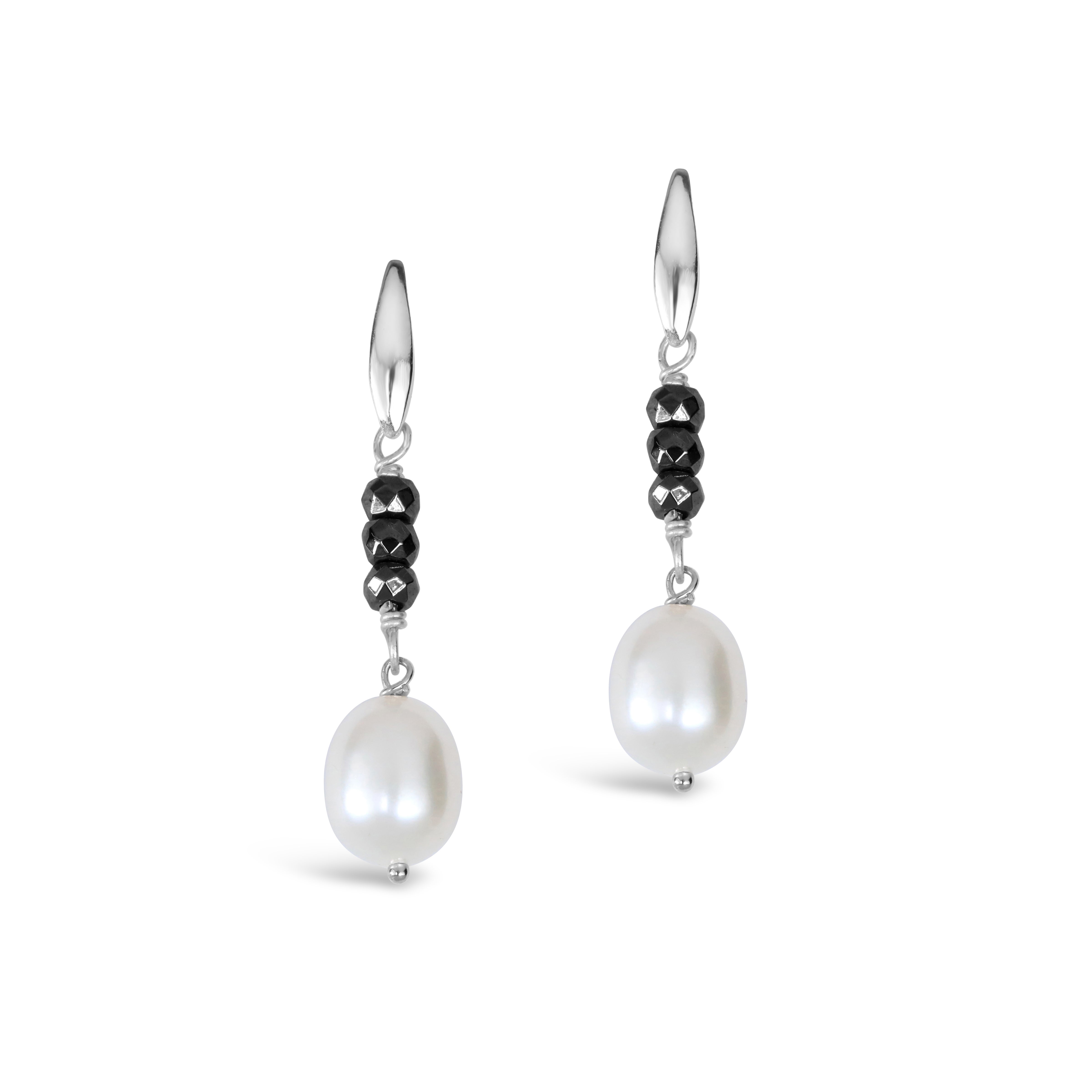 Fairfax and Roberts Real Pearl & Haematite Earrings