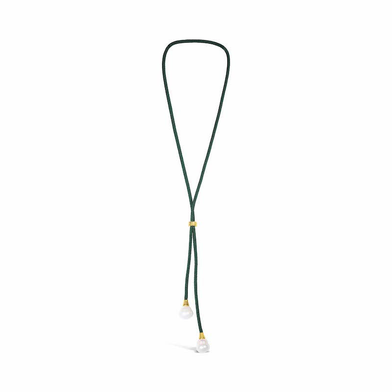 Real Freshwater Pearl green cord Dressage Lariat
