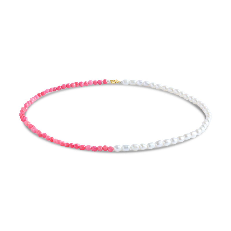 Fairfax and Roberts Rose-Pink Agate & Mini Freshwater Pearl Necklace