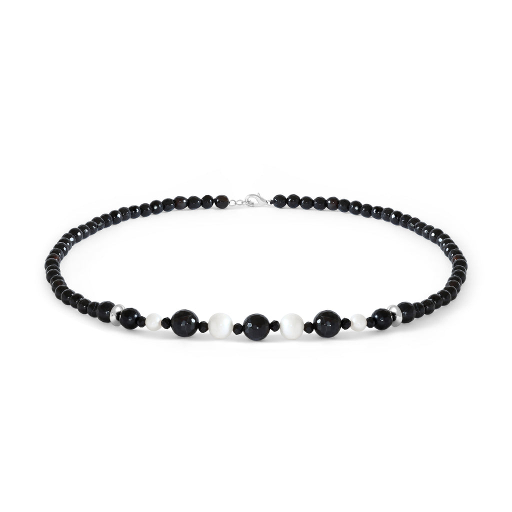 By Fairfax and Roberts Faceted Onyx and Freshwater Pearl Necklace