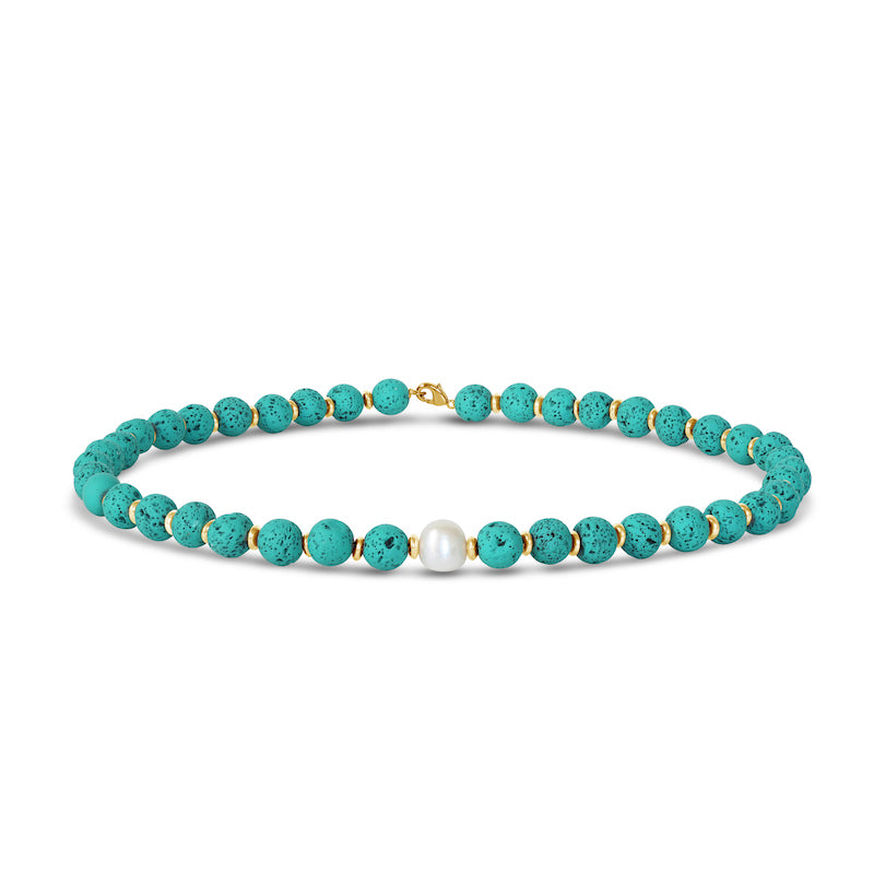 Fairfax and Roberts Riviera Lava Stone & Pearl Necklace - Jade