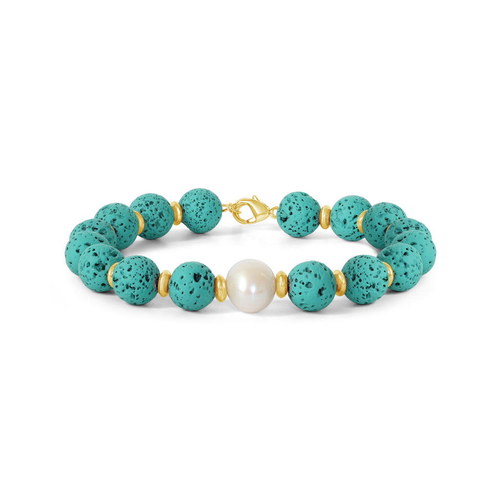 Fairfax and Roberts Riviera Lava Stone & Pearl Bracelet - Jade