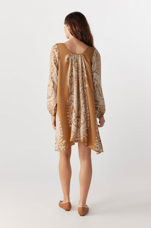 BY Anu Scoop neck Paisley Silk dress Tan