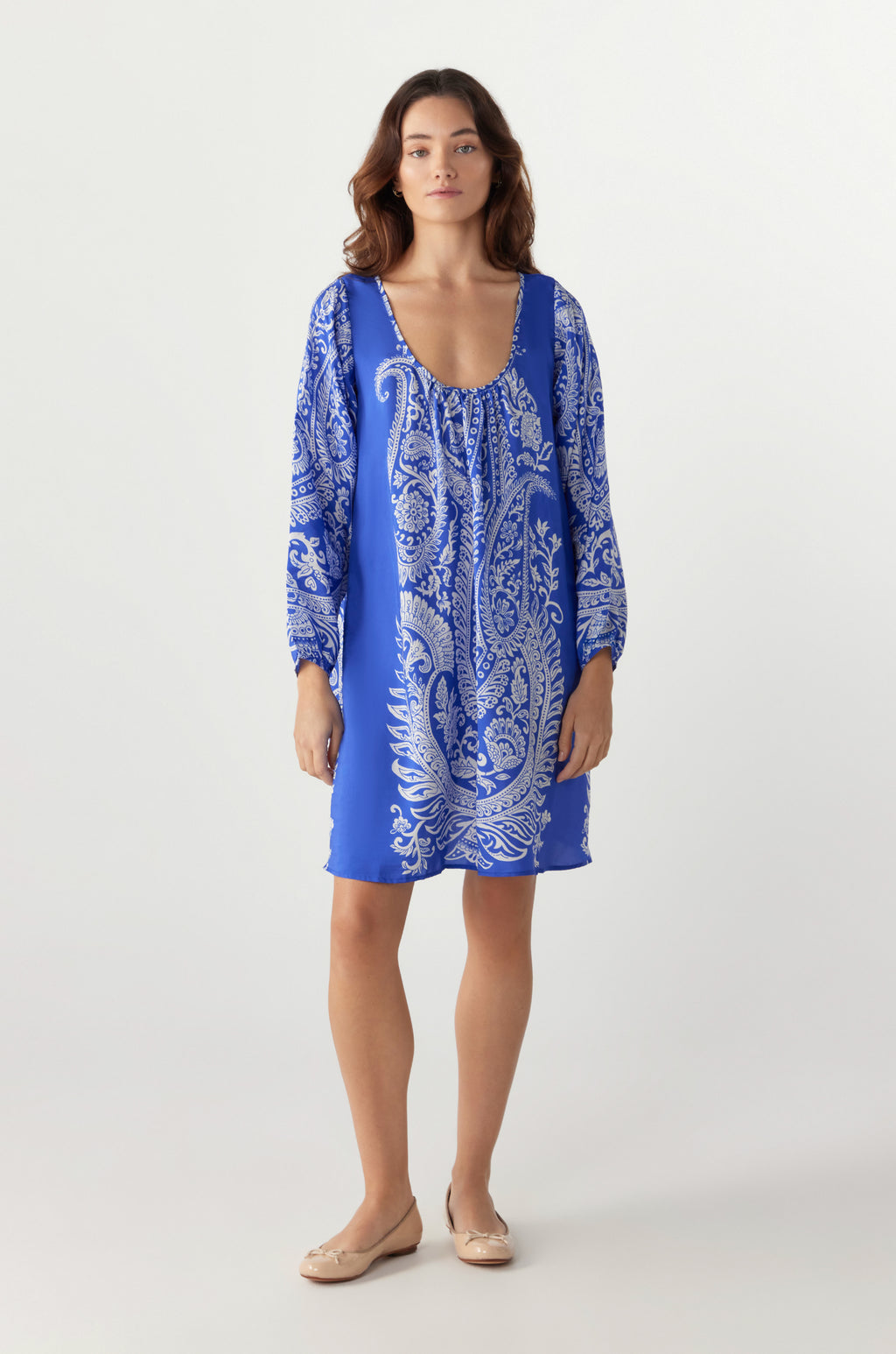 BY Anu Scoop neck Paisley Silk dress Royal Blue