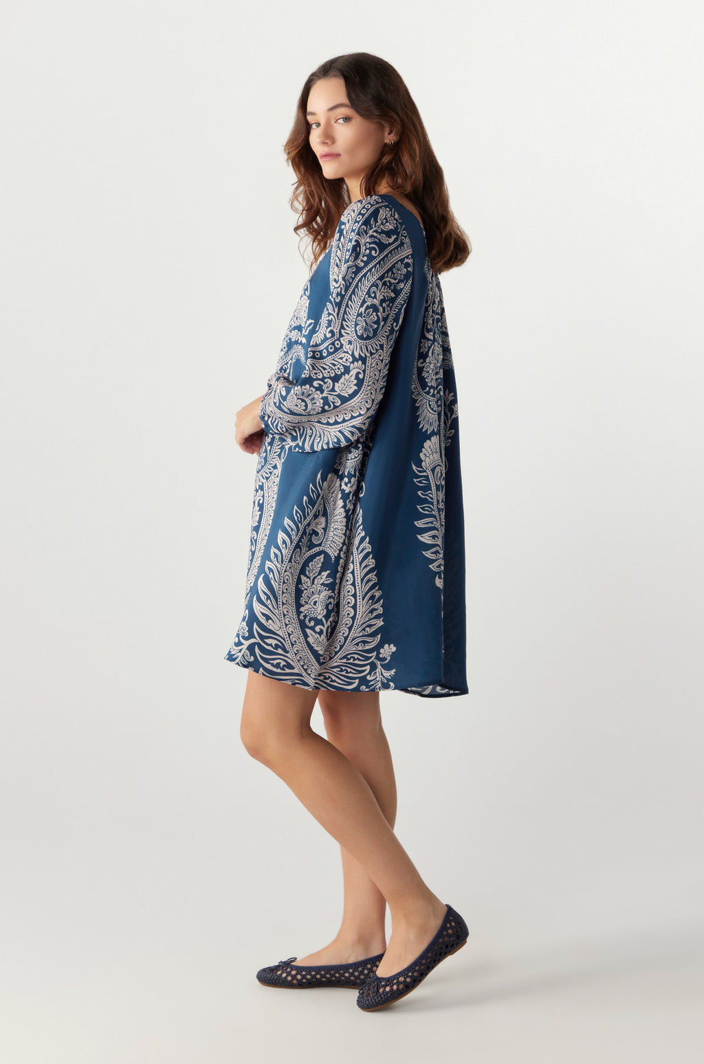 BY Anu Scoop neck Paisley Silk dress Navy