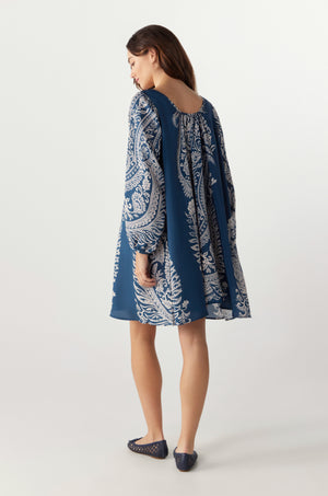 BY Anu Scoop neck Paisley Silk dress Navy