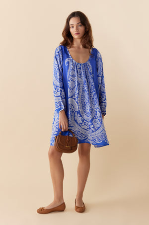 BY Anu Scoop neck Paisley Silk dress Royal Blue