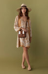 BY Anu Scoop neck Paisley Silk dress Tan