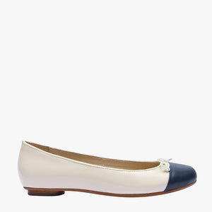 Tina Two Tone Navy stone Patent with leather toe Ballet Flat