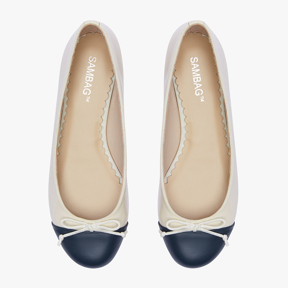 Tina Two Tone Navy stone Patent with leather toe Ballet Flat