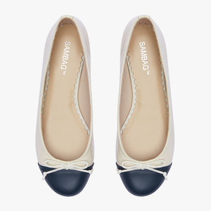 Tina Two Tone Navy stone Patent with leather toe Ballet Flat