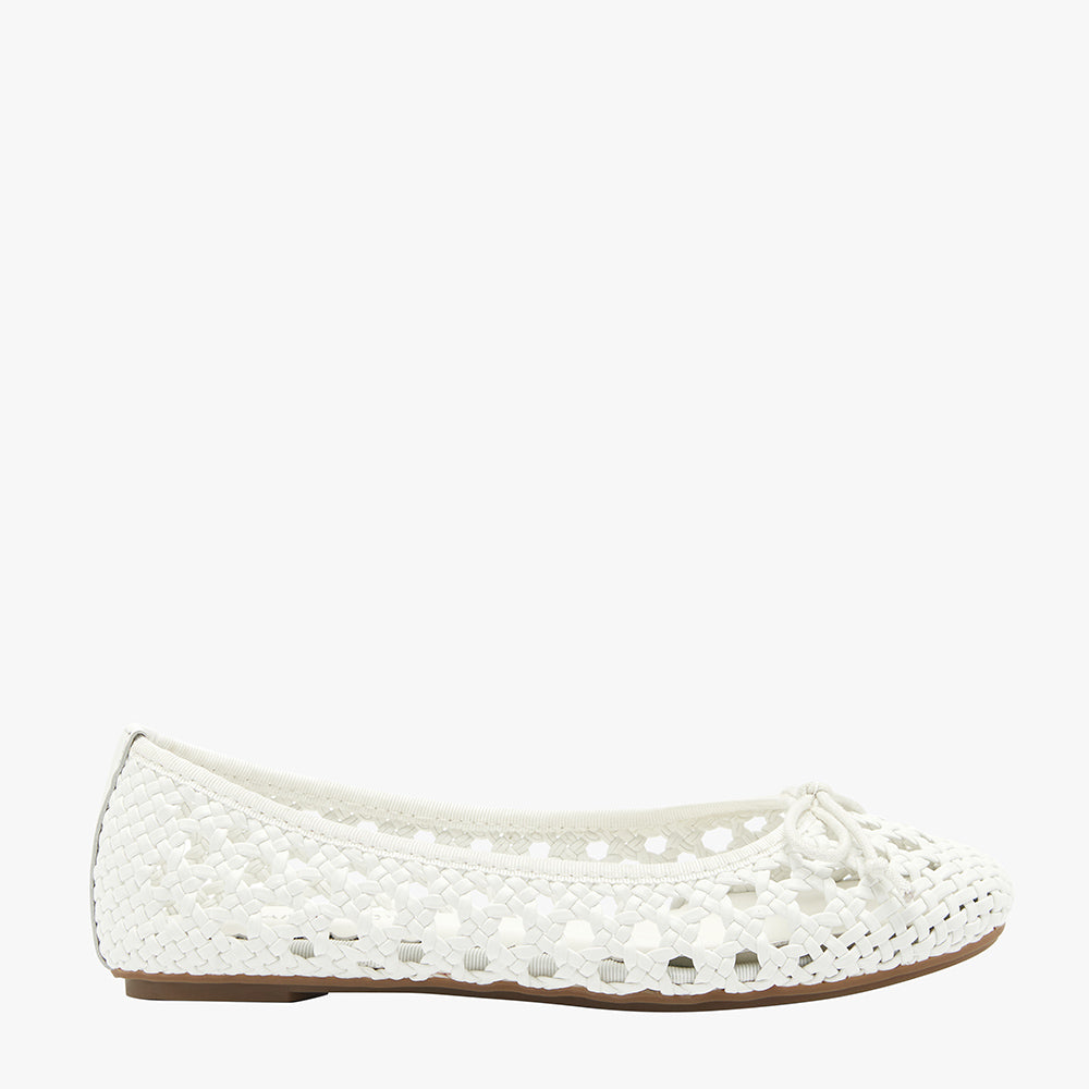 Natalie White Woven Ballet Flat