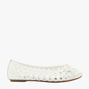 Natalie White Woven Ballet Flat