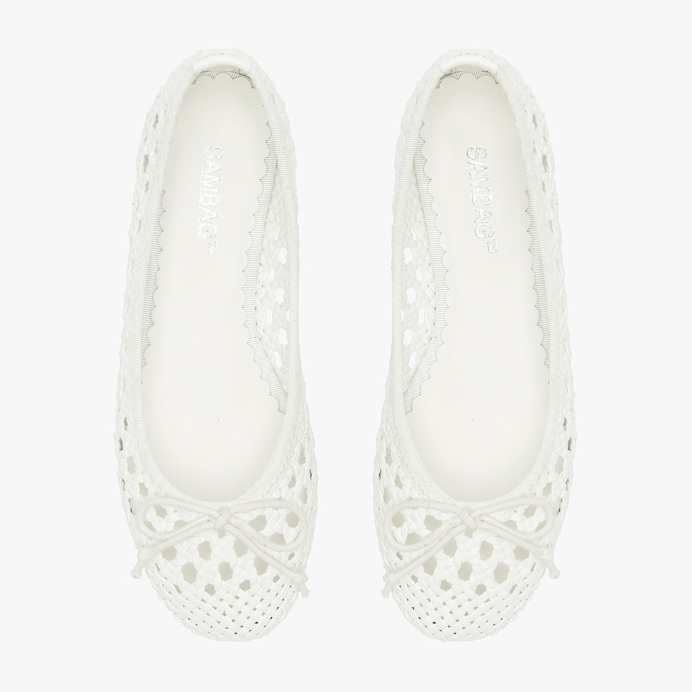 Natalie White Woven Ballet Flat