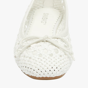 Natalie White Woven Ballet Flat