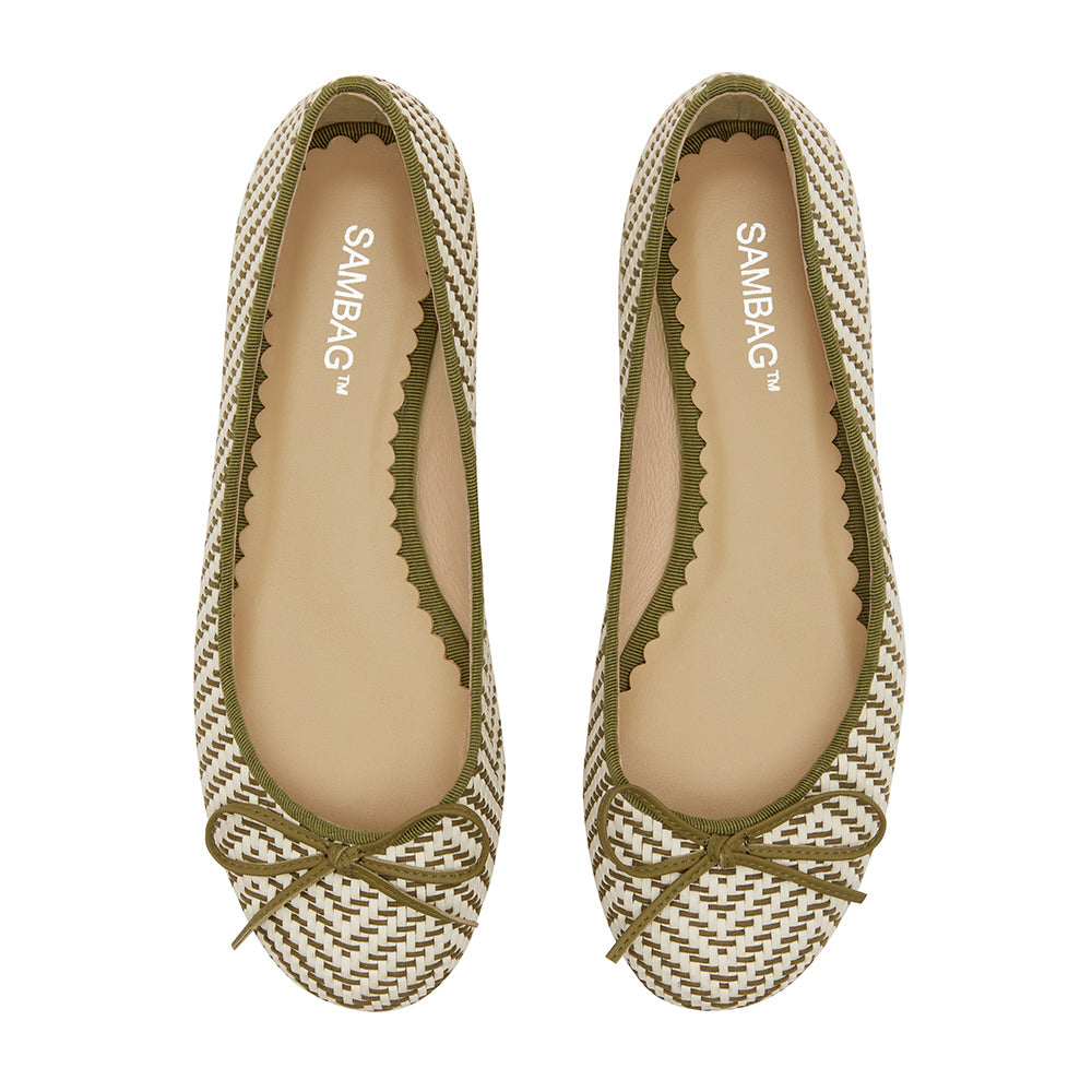 Tina Khaki woven Ballet Flat