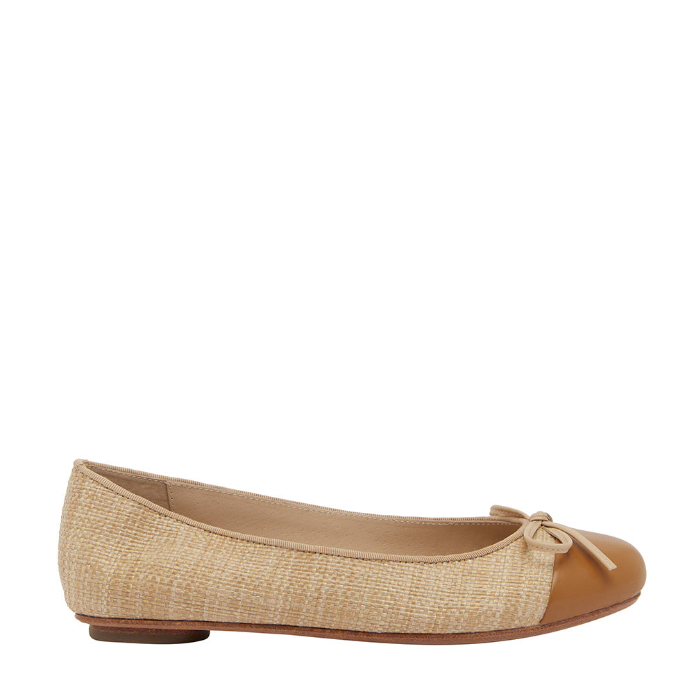 Tina Two Tone Natural woven with Tan leather ballet Flat