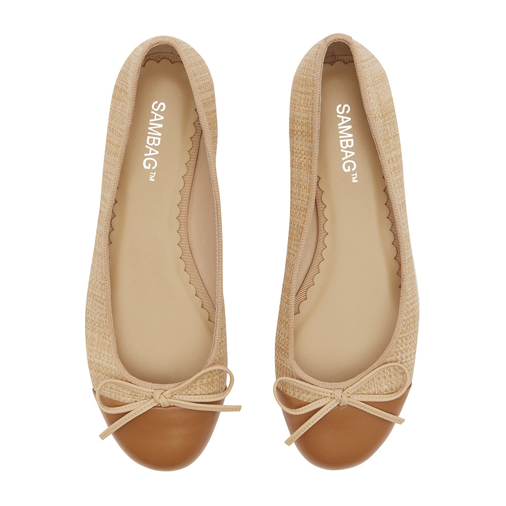 Tina Two Tone Natural woven with Tan leather ballet Flat