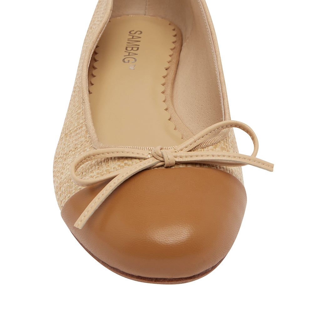 Tina Two Tone Natural woven with Tan leather ballet Flat