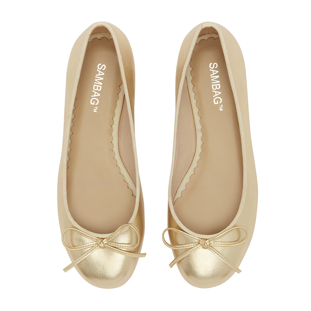 Tina Gold Leather Ballet Flat