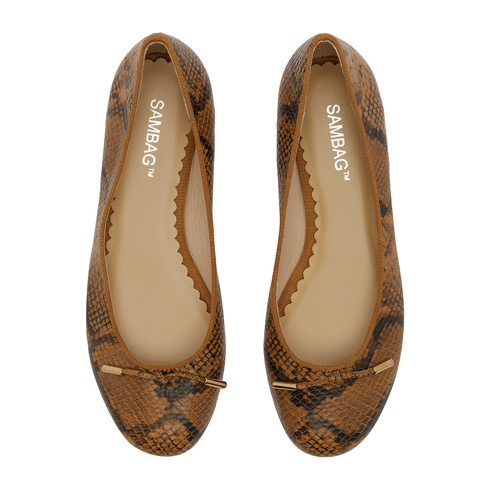 Grace Chocolate Snake Embossed ballet Flat