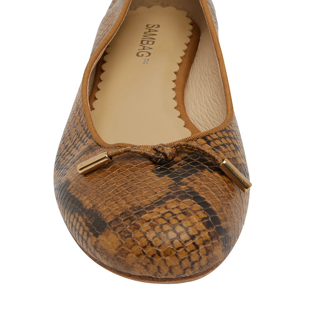 Grace Chocolate Snake Embossed ballet Flat