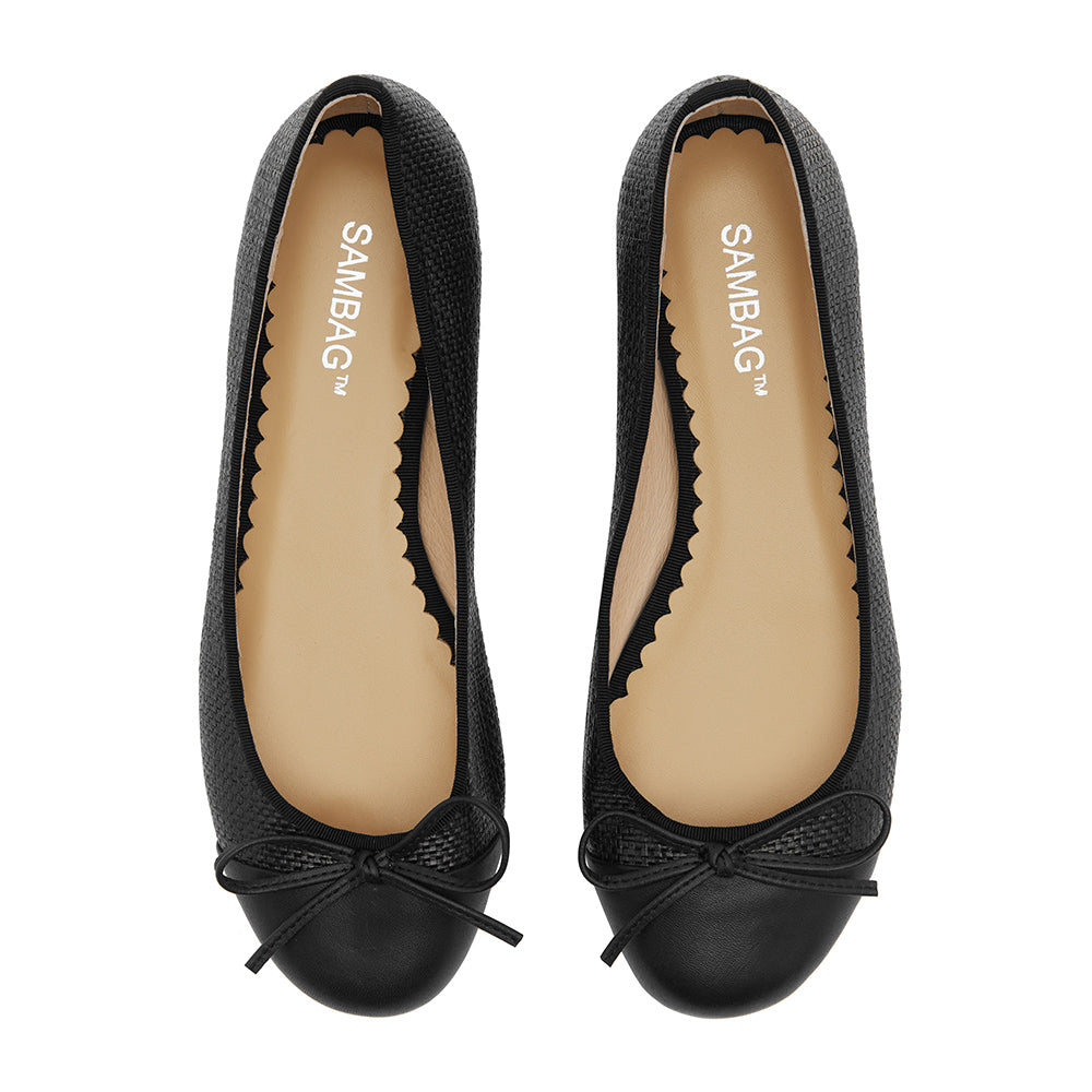 Tina Two Tone Black Woven with black leather Toe cap