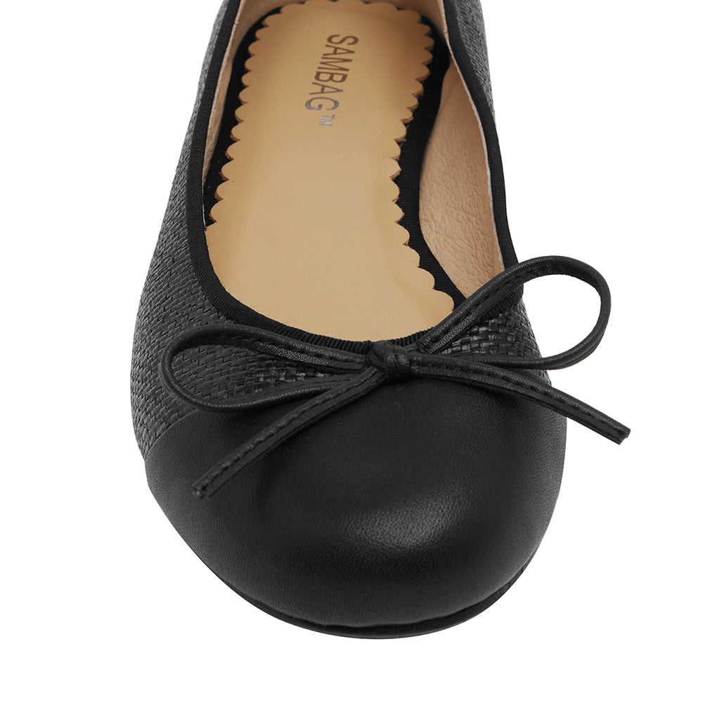 Tina Two Tone Black Woven with black leather Toe cap