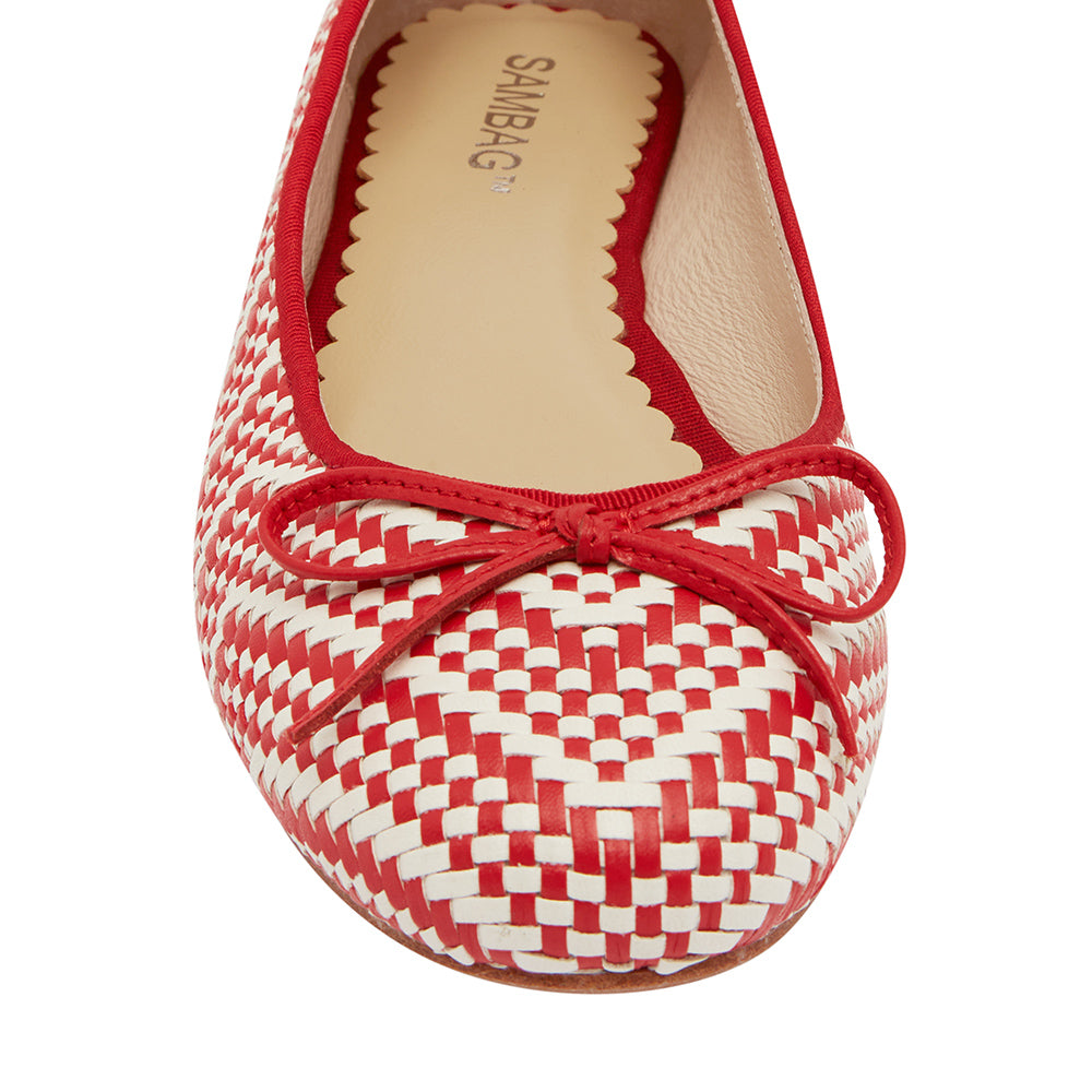 Tina Red and White Woven Ballet Flat