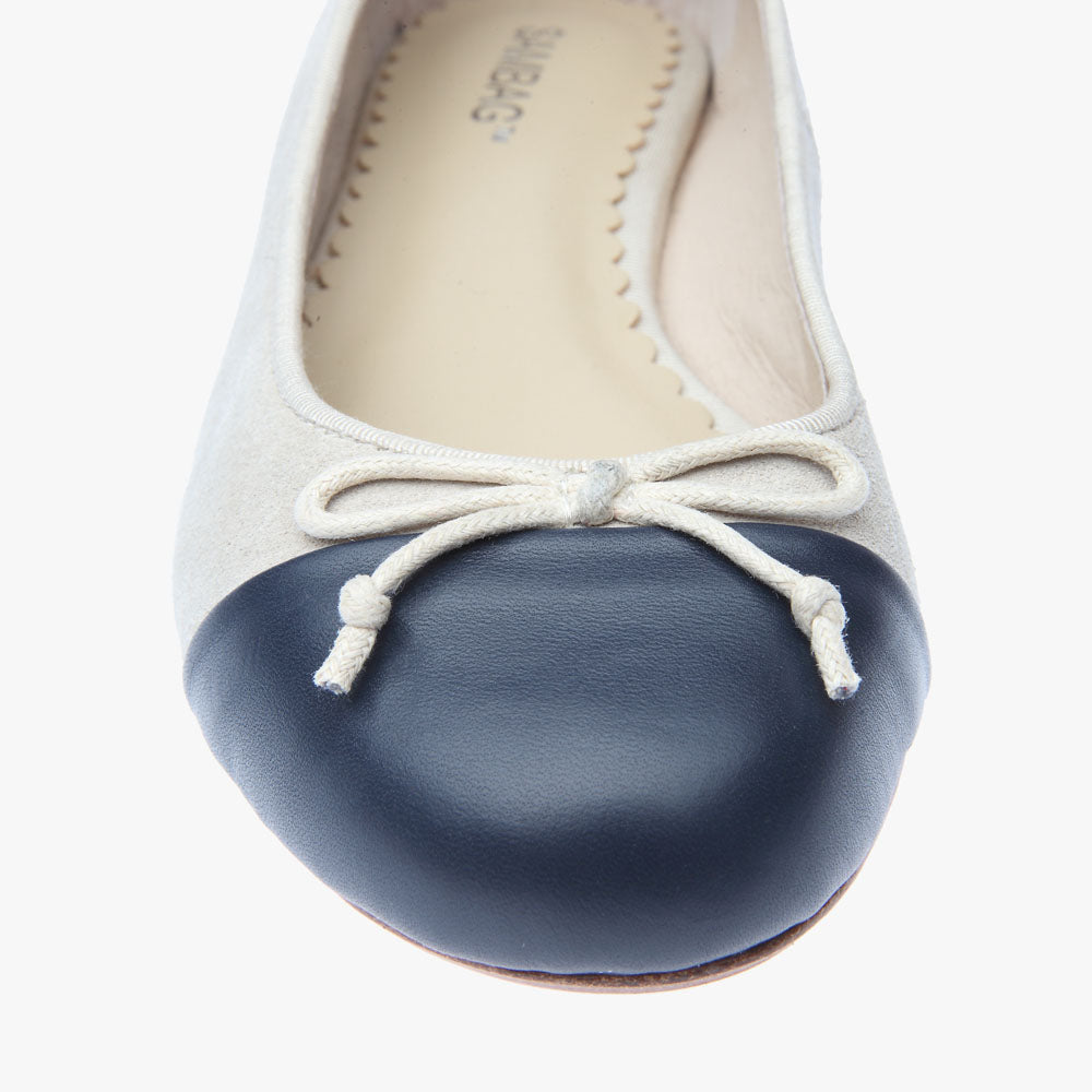Tina Two Tone Stone Suede with Navy Leather Ballet Flat