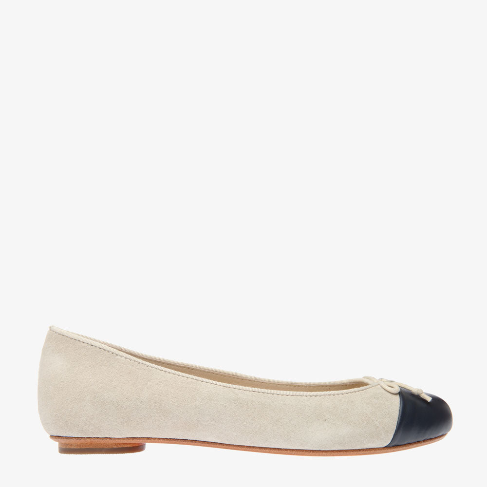 Tina Two Tone Stone Suede with Navy Leather Ballet Flat