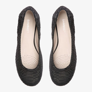 Belinda Black Embossed Snake Leather Ballet Flat