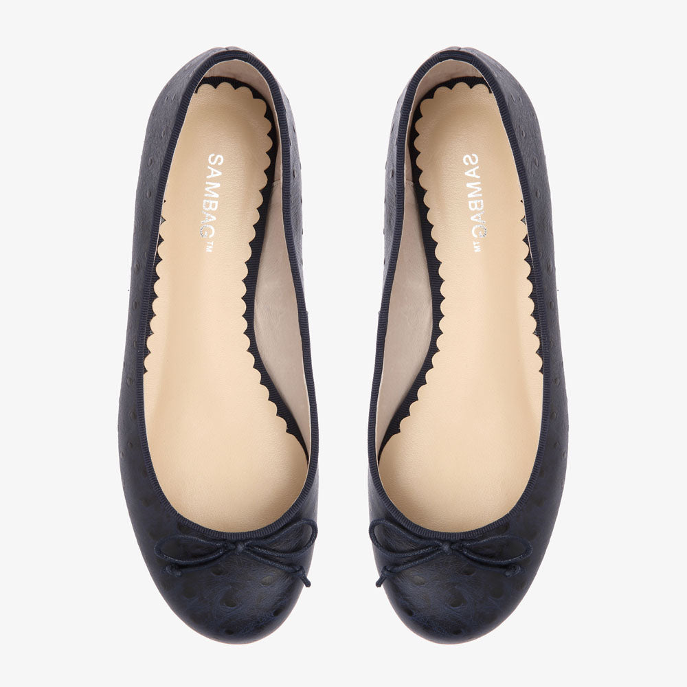 Tina Navy Ostrich Embossed Leather Ballet Flat