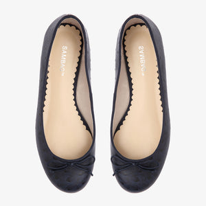 Tina Navy Ostrich Embossed Leather Ballet Flat