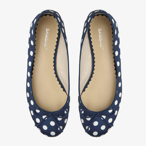 Tina Navy & White Satin Polka Dot Ballet flat