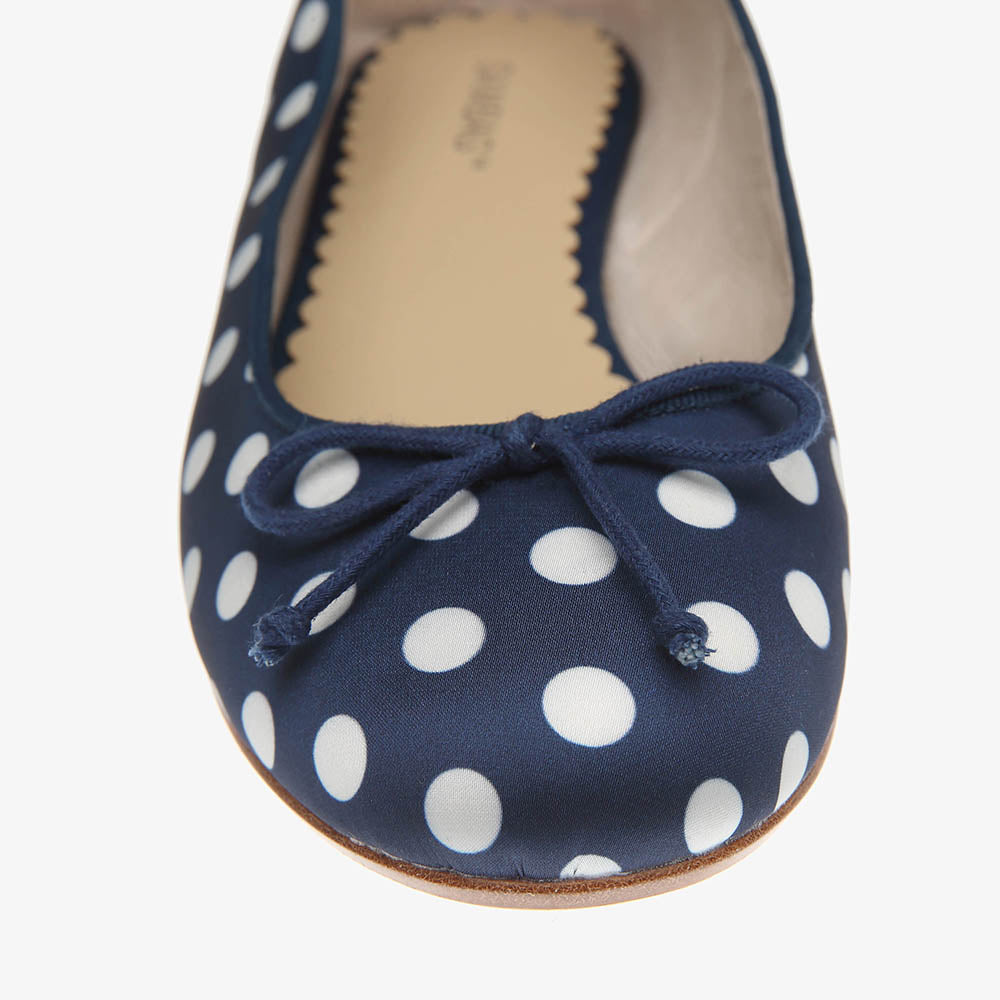 Tina Navy & White Polka Dot Satin Ballet Close Up