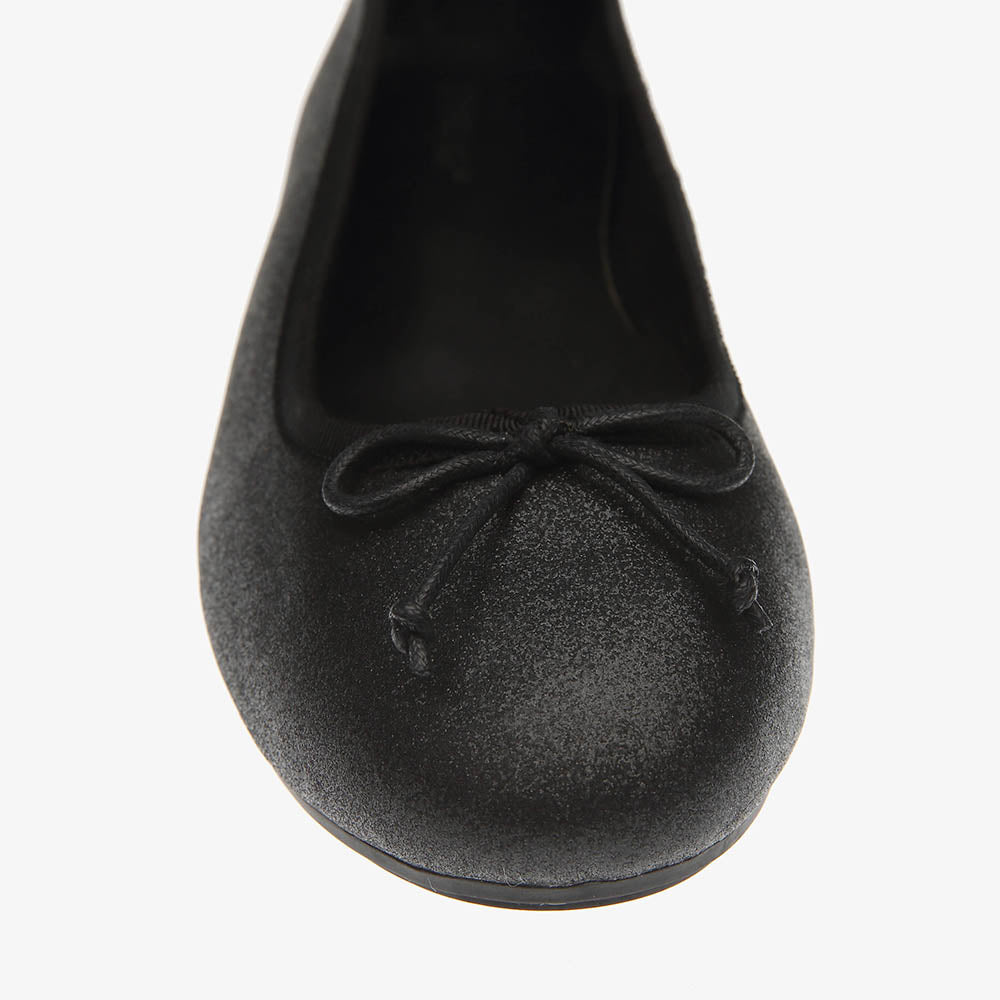 Natalie Black Metallic Leather Ballet Close Up