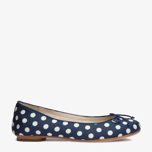 Tina Navy & White Satin Polka Dot Ballet flat